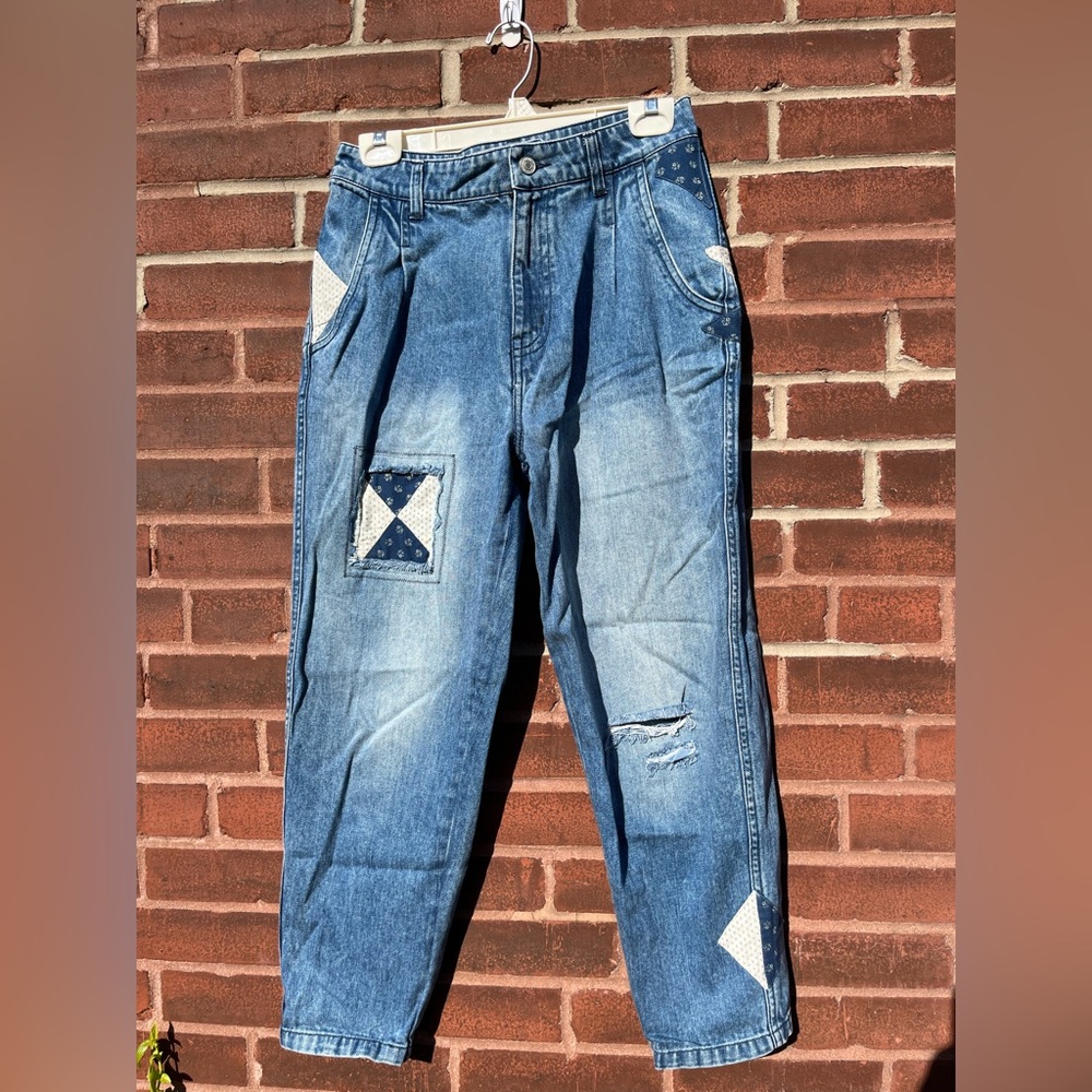 Free People Quilt Patched Jeans